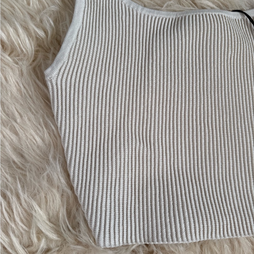 NWT Babaton Sculpt Knit Squareneck Matte Pearl Top - Picture 2 of 7